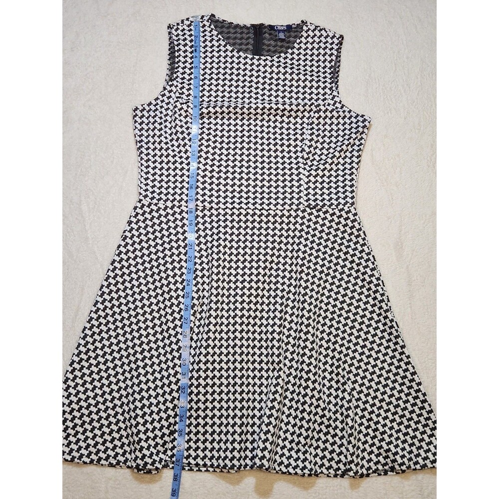Chaps Houndstooth Herringbone Fit & Flare Dress Women's 16 Black and White EUC - Picture 8 of 9